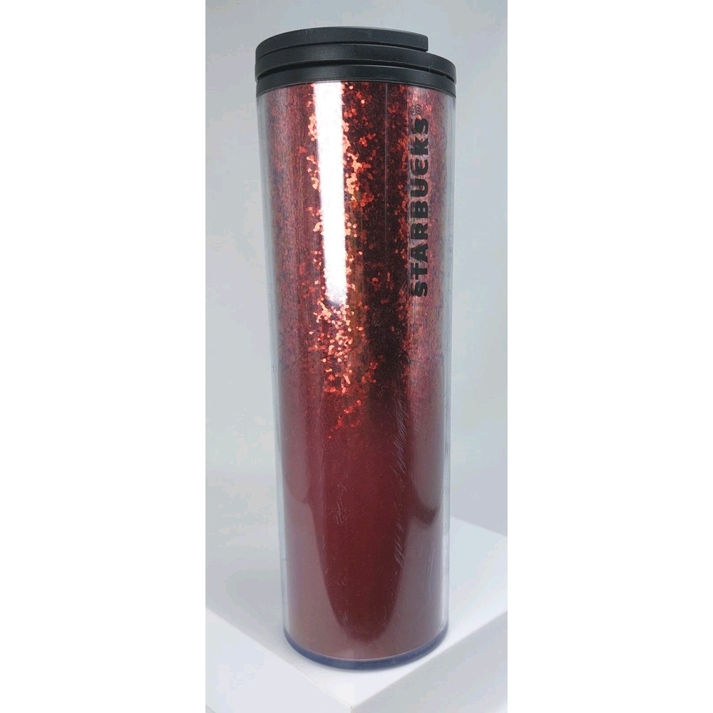 Starbucks 16 oz Red Glitter Ombre Tumbler with Black Lid Travel-Tumbler